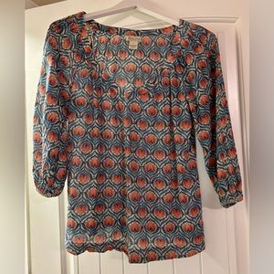 Lucky Brand Three Length Sleeve Lotus Flower Print Blouse.  Size Small.